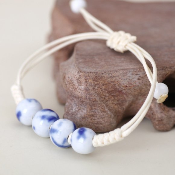 Ceramic Bead Charm Bracelet BOHO Bolo Cord - Picture 4 of 5